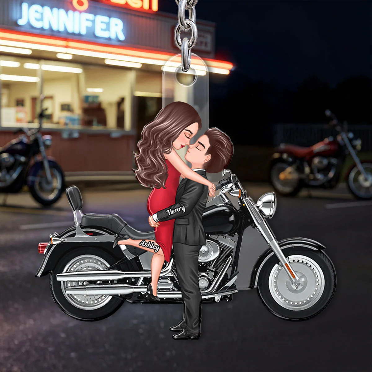 Couple Kissing Motorcycle - Personalized Acrylic Keychain - Gift For Him, Gift For Her, Gift For Couple - Image 2