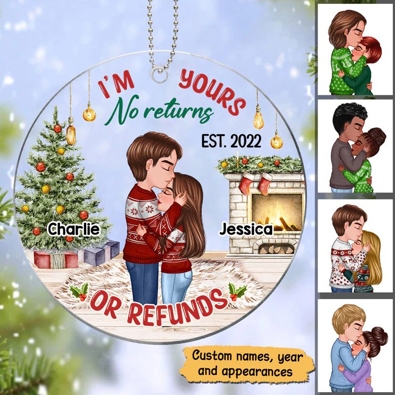 Couple Kissing No Return In House Personalized Acrylic Ornament - Image 3