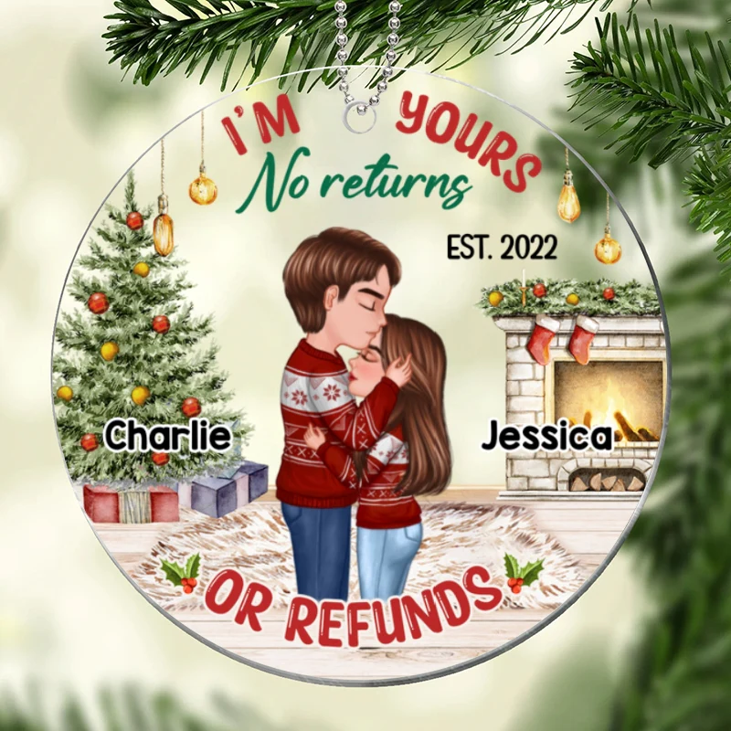 Couple Kissing No Return In House Personalized Acrylic Ornament - Image 4