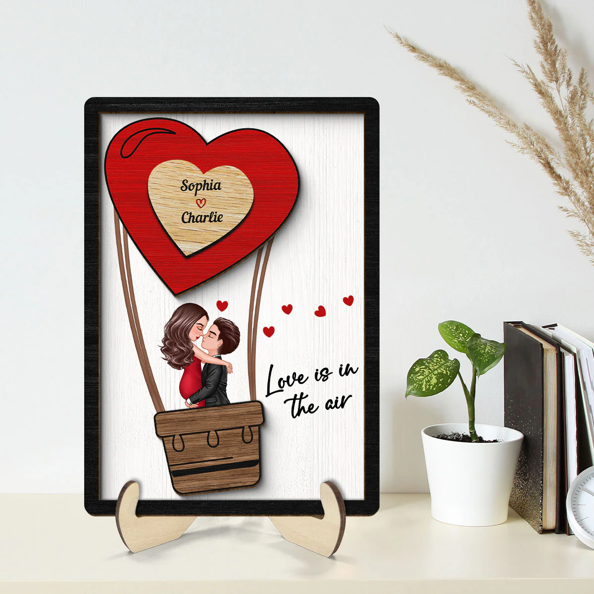 Couple Kissing On Air Balloon Gift Personalized 2-layer Wooden Plaque - Image 2