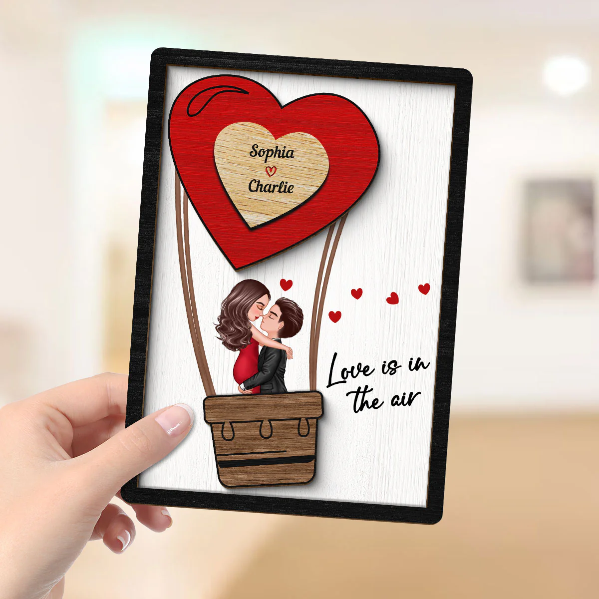 Couple Kissing On Air Balloon Gift Personalized 2-layer Wooden Plaque - Image 4