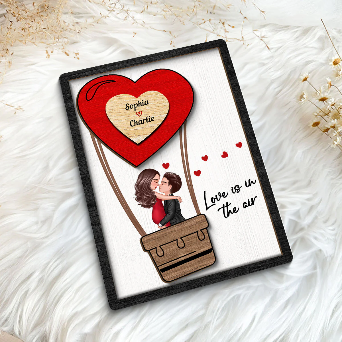 Couple Kissing On Air Balloon Gift Personalized 2-layer Wooden Plaque - Image 5