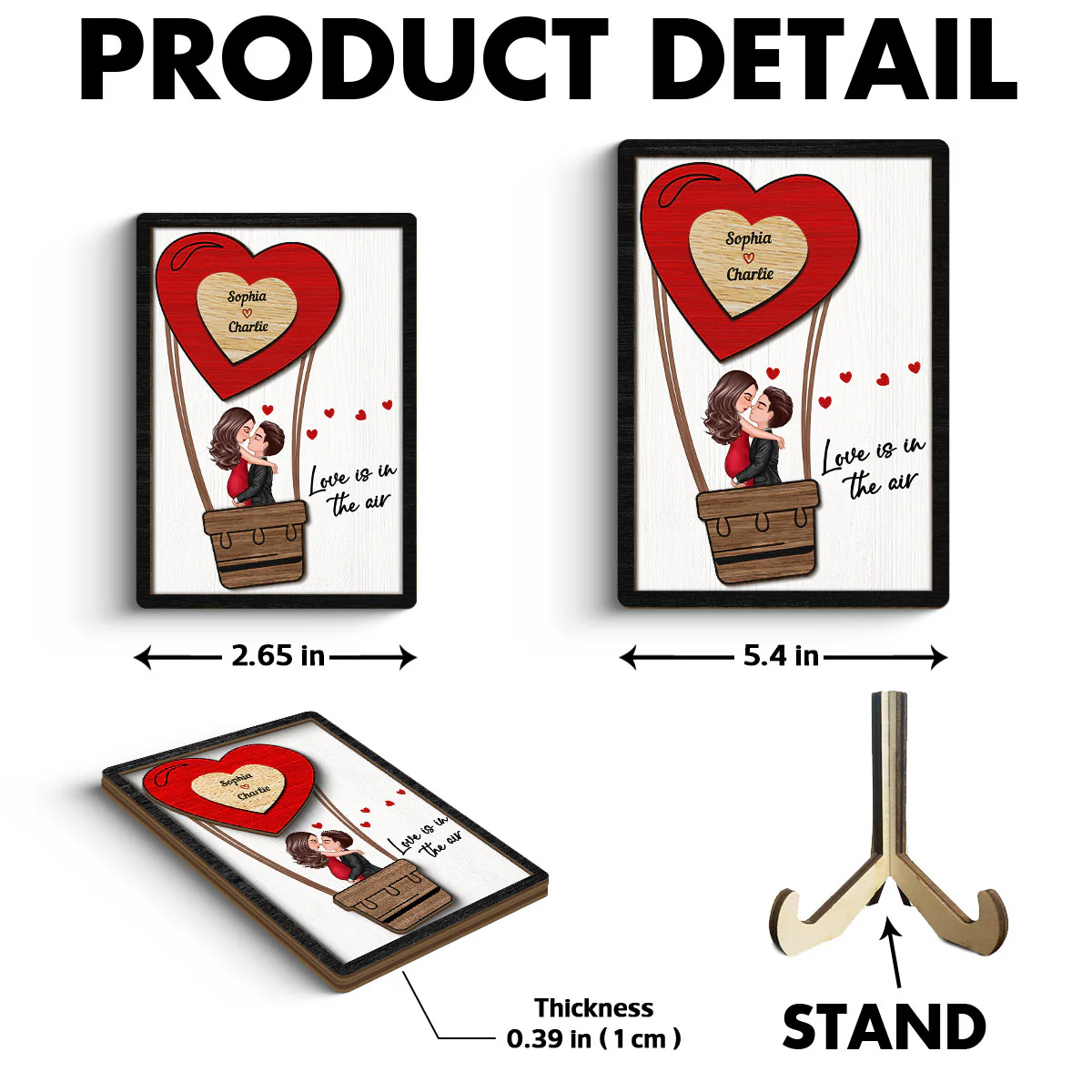 Couple Kissing On Air Balloon Gift Personalized 2-layer Wooden Plaque - Image 6