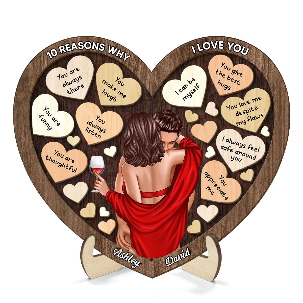 Couple Kissing On Shoulder In Heart Reasons Why I Love You, Gift For Him, For Her