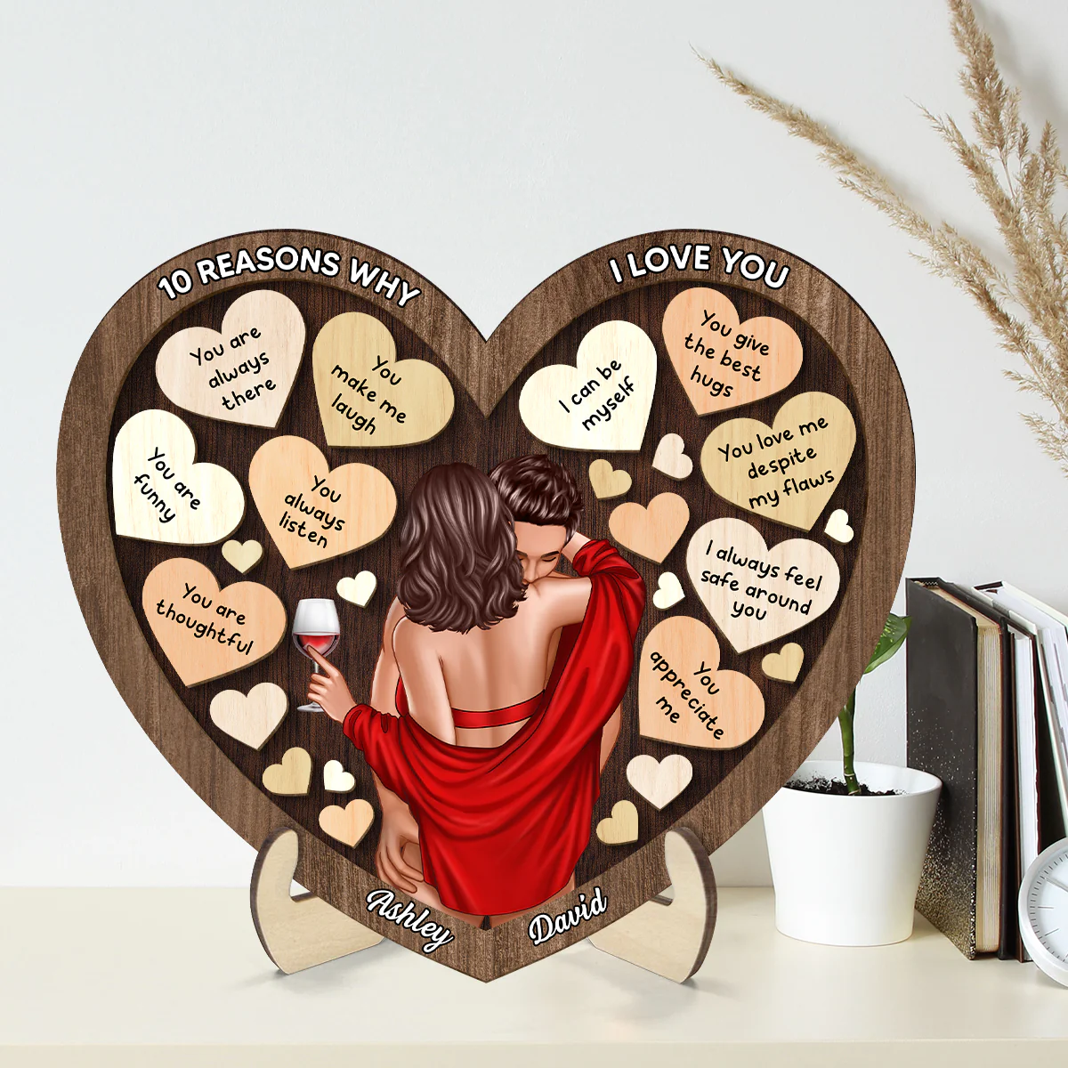 Couple Kissing On Shoulder In Heart Reasons Why I Love You, Gift For Him, For Her - Image 2