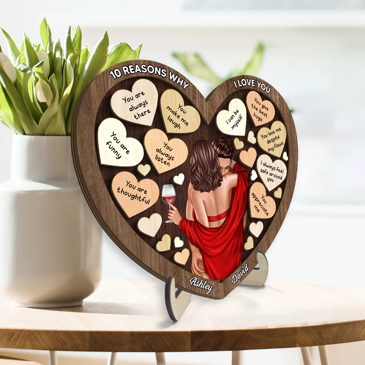 Couple Kissing On Shoulder In Heart Reasons Why I Love You, Gift For Him, For Her - Image 3