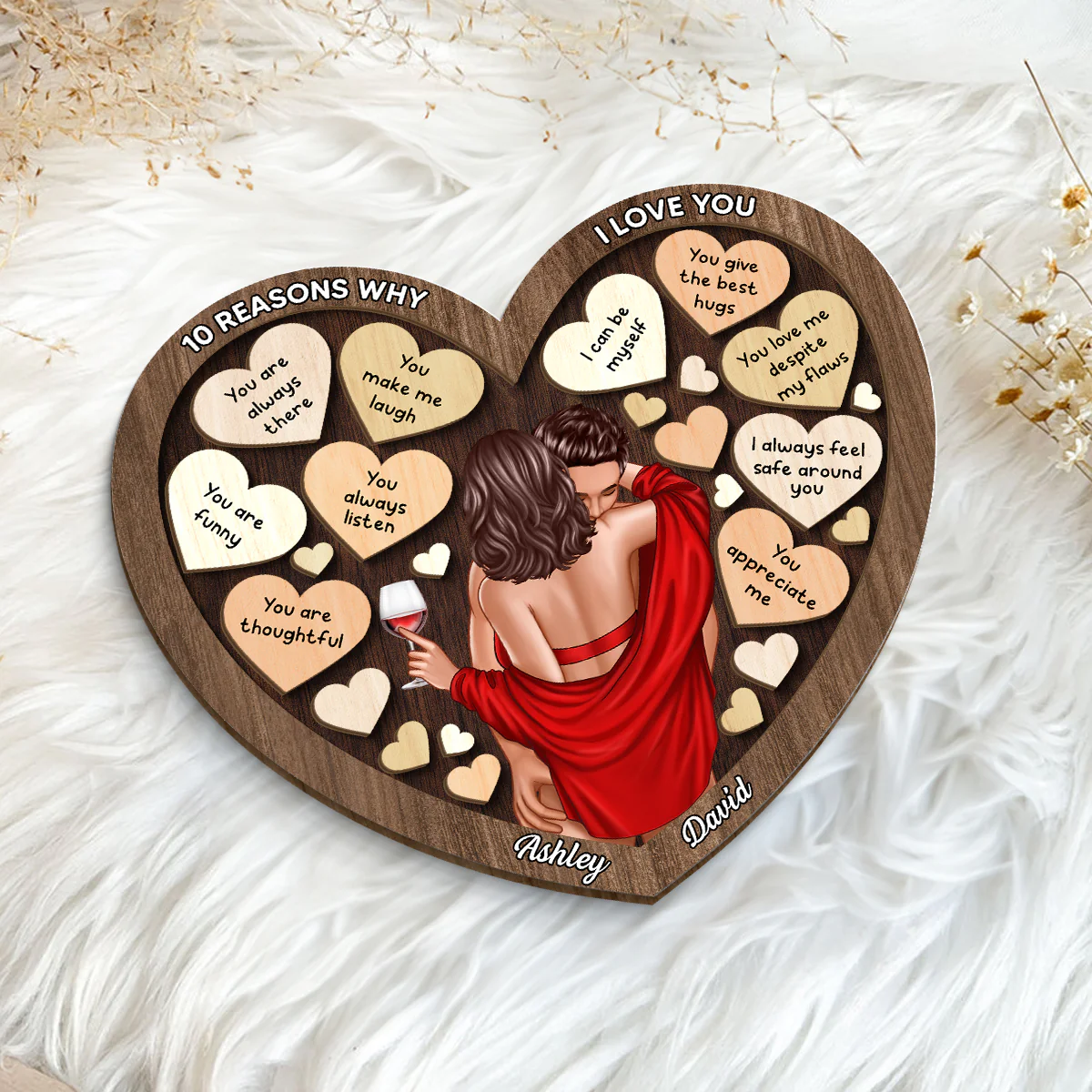 Couple Kissing On Shoulder In Heart Reasons Why I Love You, Gift For Him, For Her - Image 5