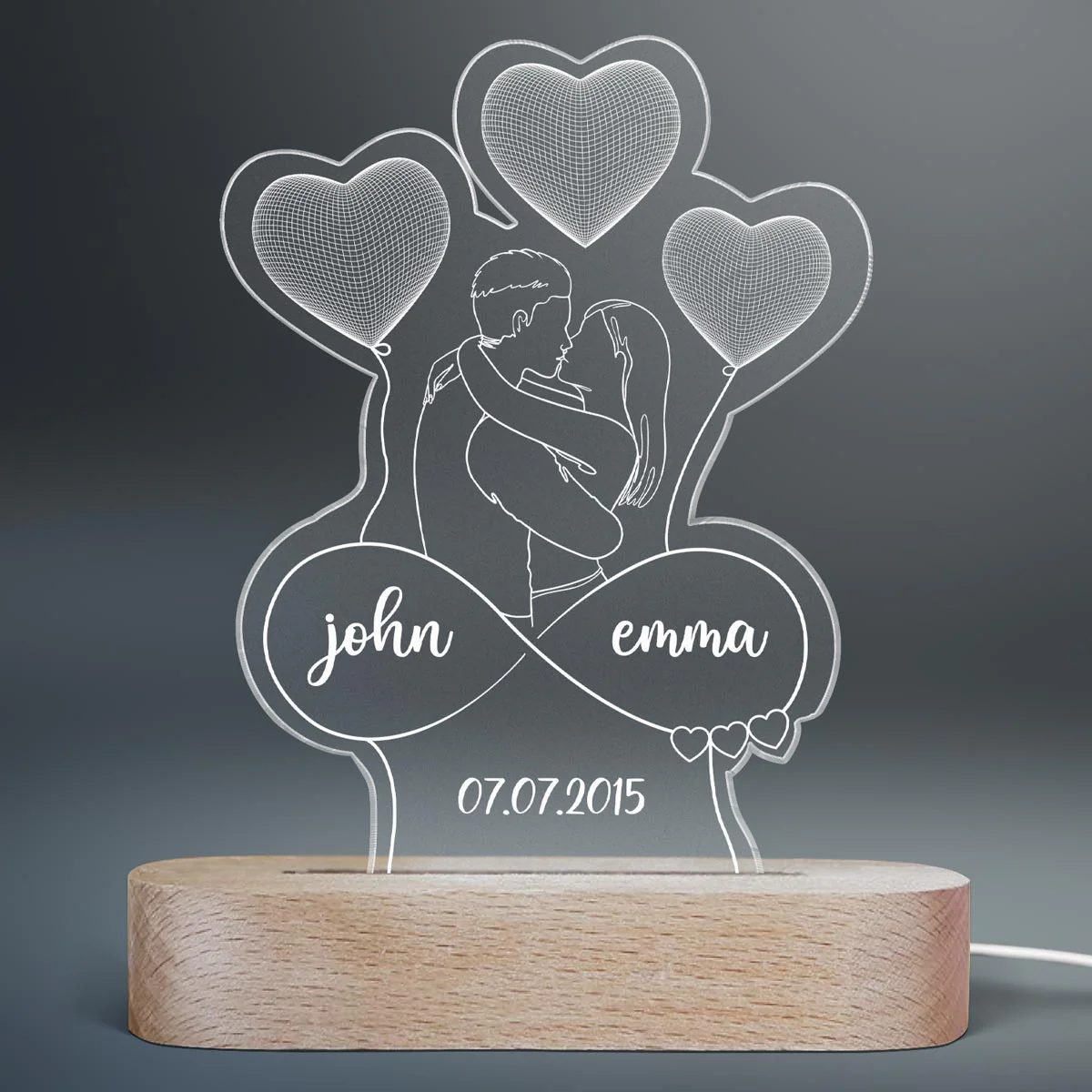 Couple Kissing Outline Personalized 3D Printed Lamp, LED Night Light, Acrylic LED Lamp, Valentine‘s Day Gift For Him, For Her - Image 2