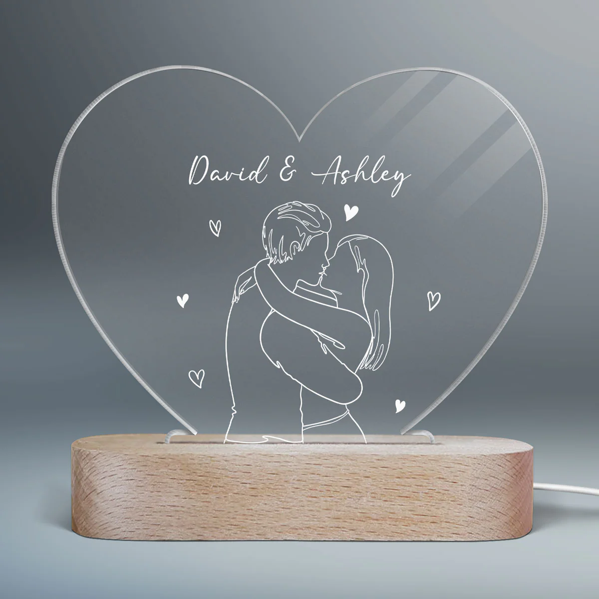 Couple Kissing Outline Personalized Heart Plaque LED Night Light, Acrylic LED Lamp, Valentine‘s Day Gift For Him, For Her - Image 2