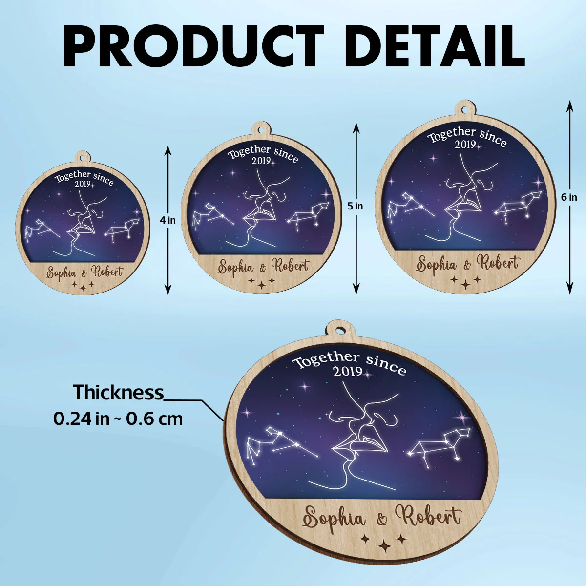 Couple Kissing Outline Zodiac Galaxy Sky Personalized 2-Layer Wooden Ornament - Image 7