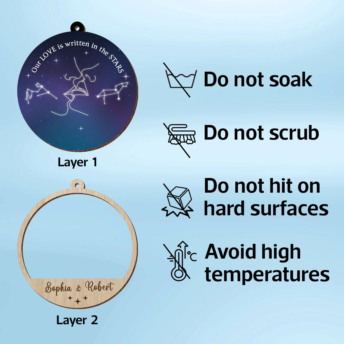 Couple Kissing Outline Zodiac Galaxy Sky Personalized 2-Layer Wooden Ornament - Image 8