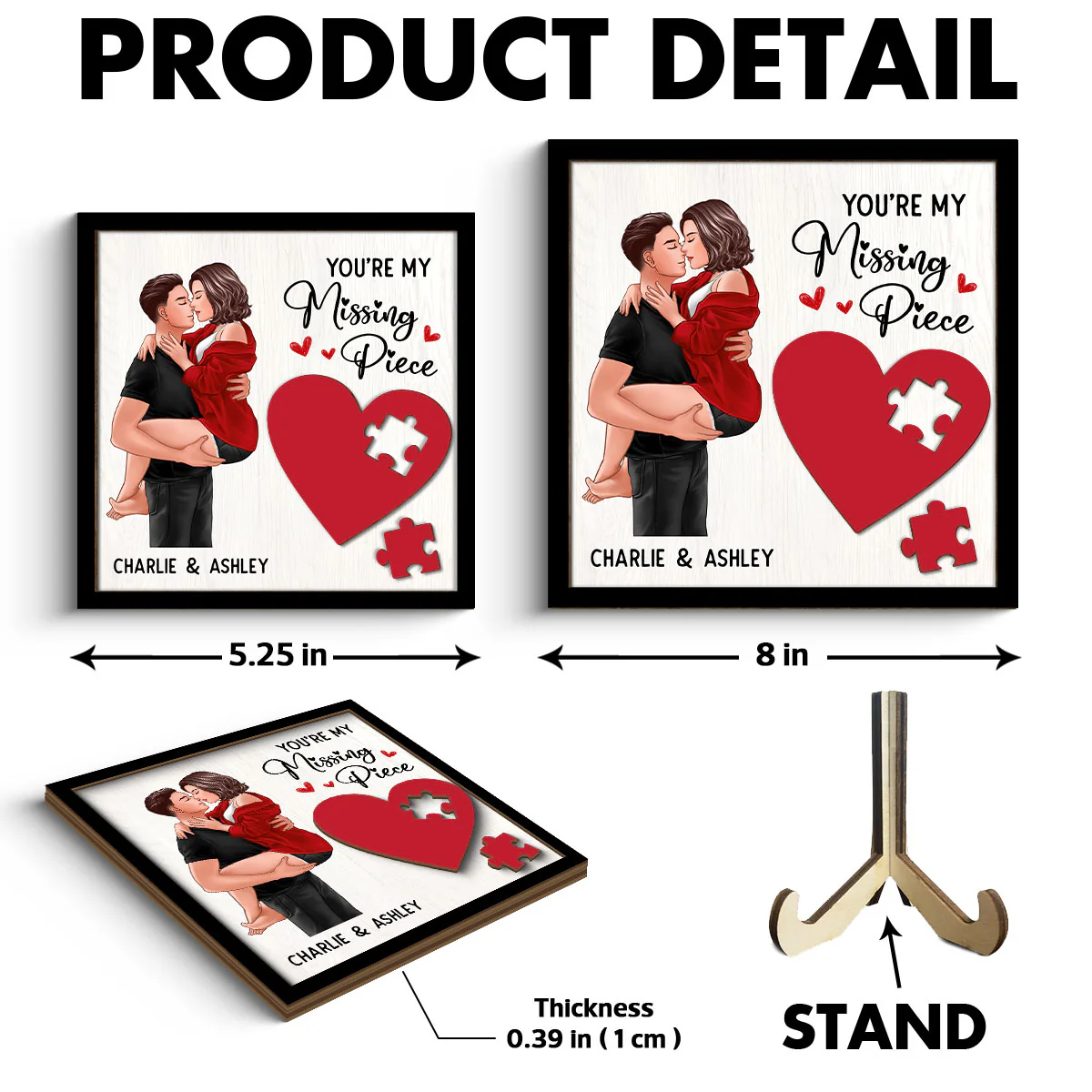 Couple Kissing Passionate Missing Piece Red Heart Valentine‘s Day Gift For Her Gift For Him Personalized 2-Layer Wooden Plaque - Image 6