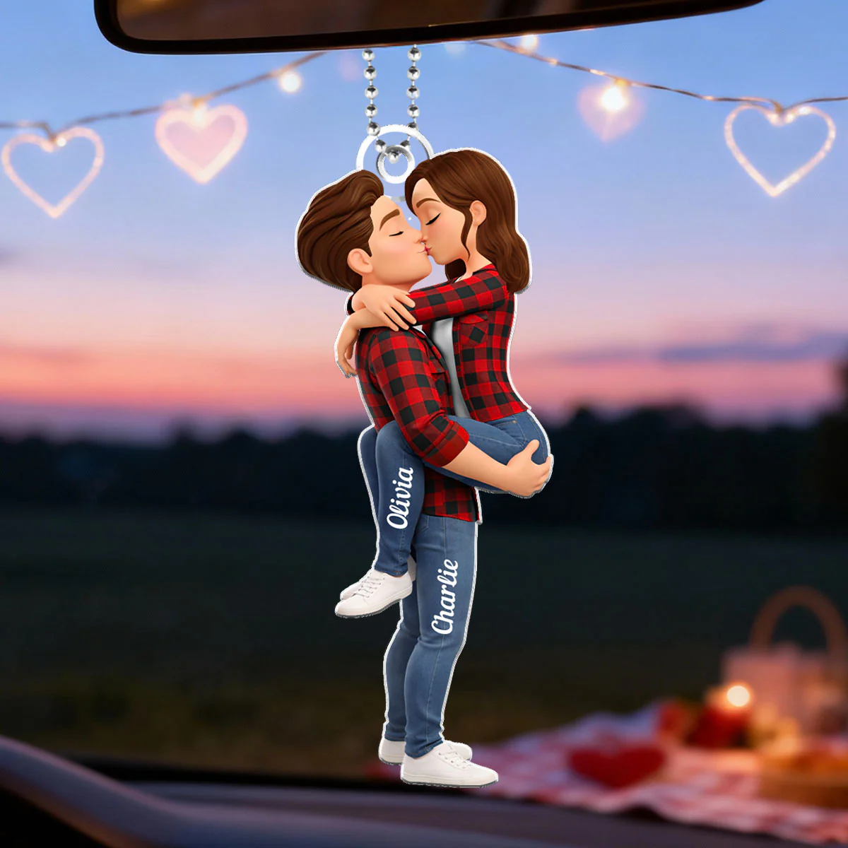 Couple Kissing - Personalized Acrylic Car Hanger - Anniversary, Valentine's Day Gift, Gift For Him, Gift For Her - Image 3