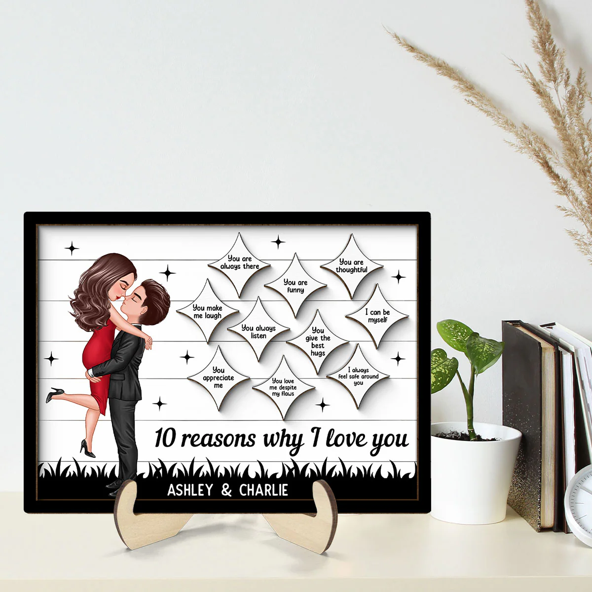 Couple Kissing Star Sky Reasons I Love You Personalized 2-layer Wooden Plaque - Image 2