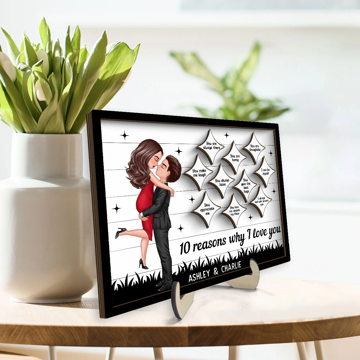 Couple Kissing Star Sky Reasons I Love You Personalized 2-layer Wooden Plaque - Image 3