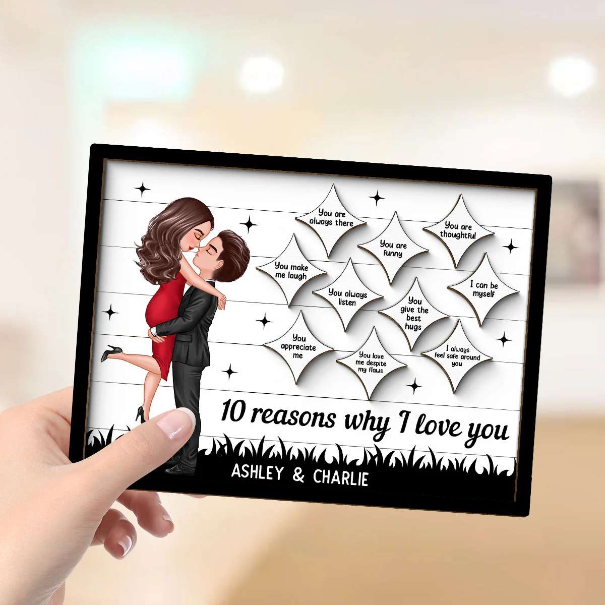 Couple Kissing Star Sky Reasons I Love You Personalized 2-layer Wooden Plaque - Image 4