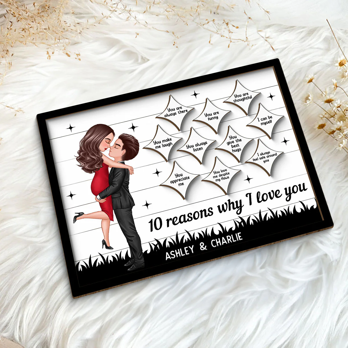 Couple Kissing Star Sky Reasons I Love You Personalized 2-layer Wooden Plaque - Image 5