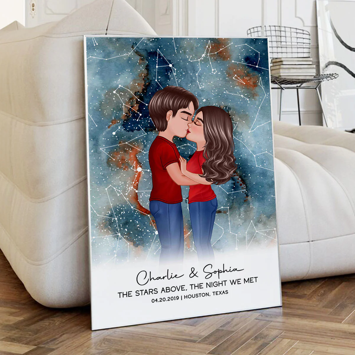 Couple Kissing The Night We Met Custom Star Map Personalized Poster, Heartfelt Anniversary Gift, Wedding Gift, Gift For Couple, For Her, For Him - Image 6