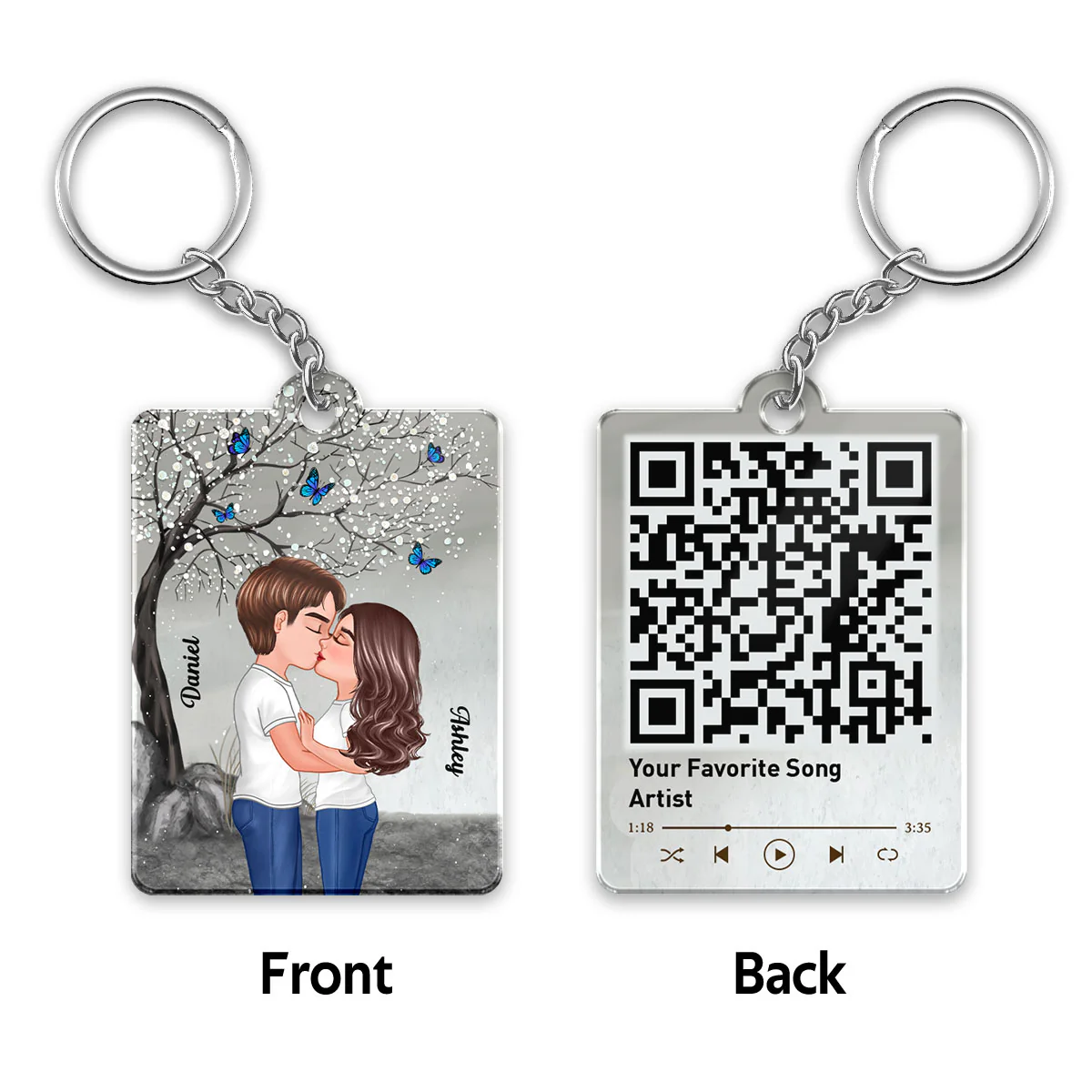 Couple Kissing Under Blossom Tree Favorite Song QR Code Personalized Acrylic Keychain