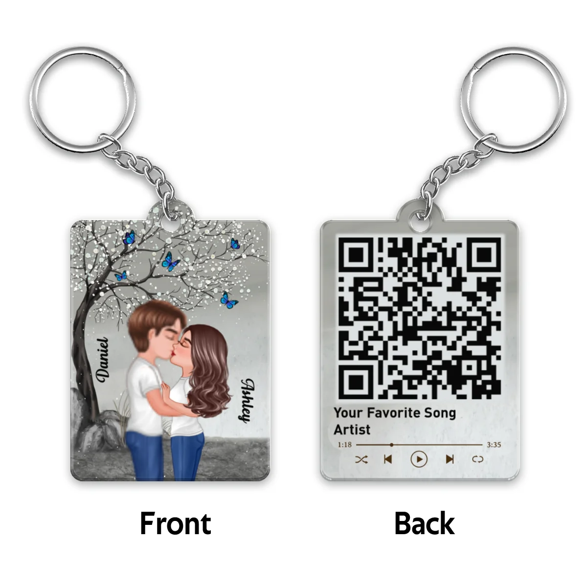 Couple Kissing Under Blossom Tree Favorite Song QR Code Personalized Acrylic Keychain - Image 4