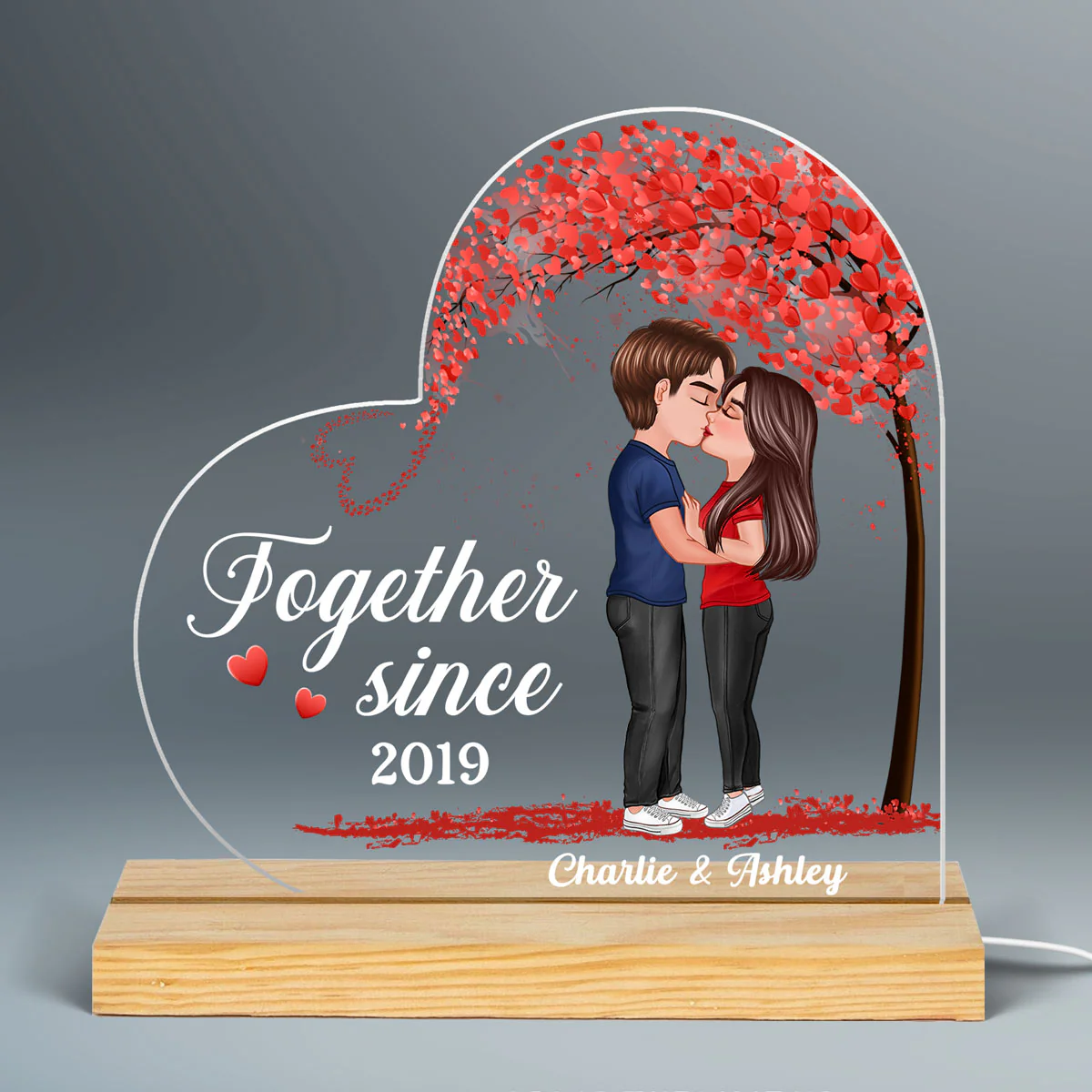 Couple Kissing Under Heart Tree Personalized Custom Shape LED Night Light - Image 2