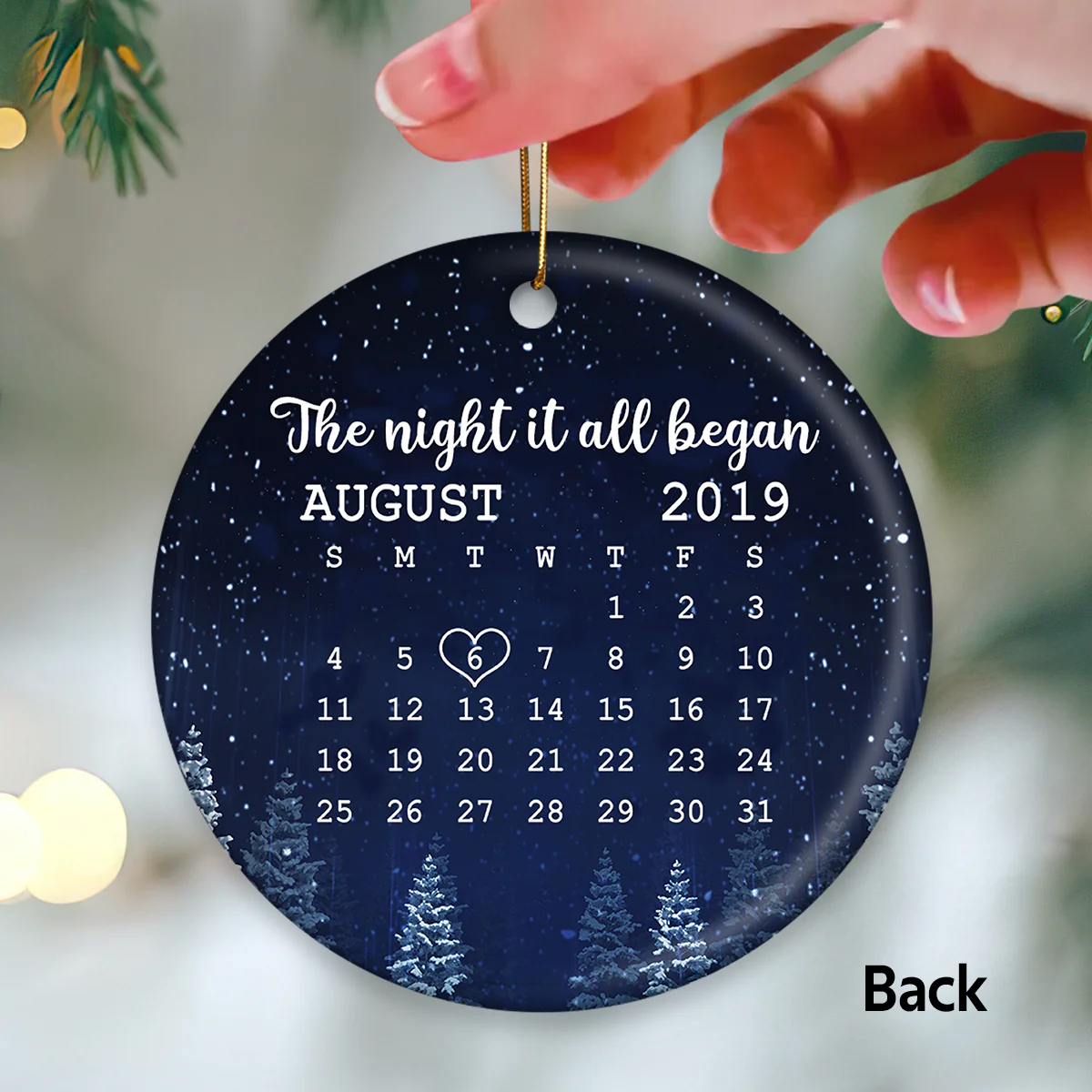 Couple Kissing Under Mistletoe Christmas Night Anniversary Date Calendar Personalized Double Sided Circle Ornament - Image 3