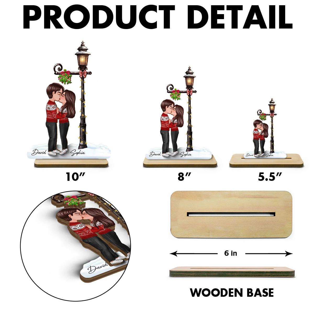 Couple Kissing Under Mistletoe Lamp Post Christmas Decor Personalized 2-Layer Standing Wooden Plaque - Image 6
