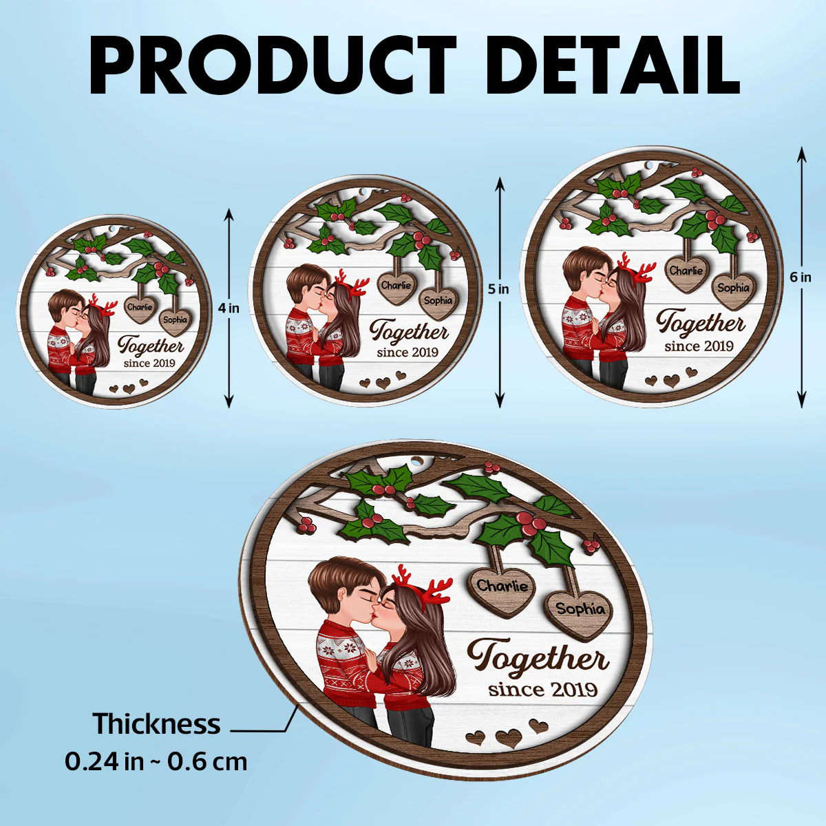 Couple Kissing Under Mistletoe Personalized 2-Layer Wooden Ornament, Christmas Gift For Him, For Her - Image 6