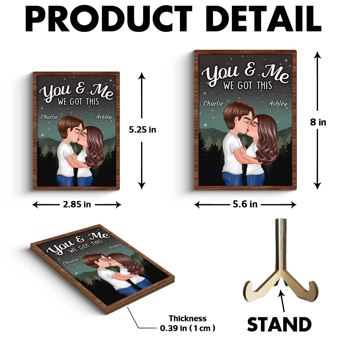 Couple Kissing Under Sky Night Personalized 2-layer Wooden plaque - Image 6