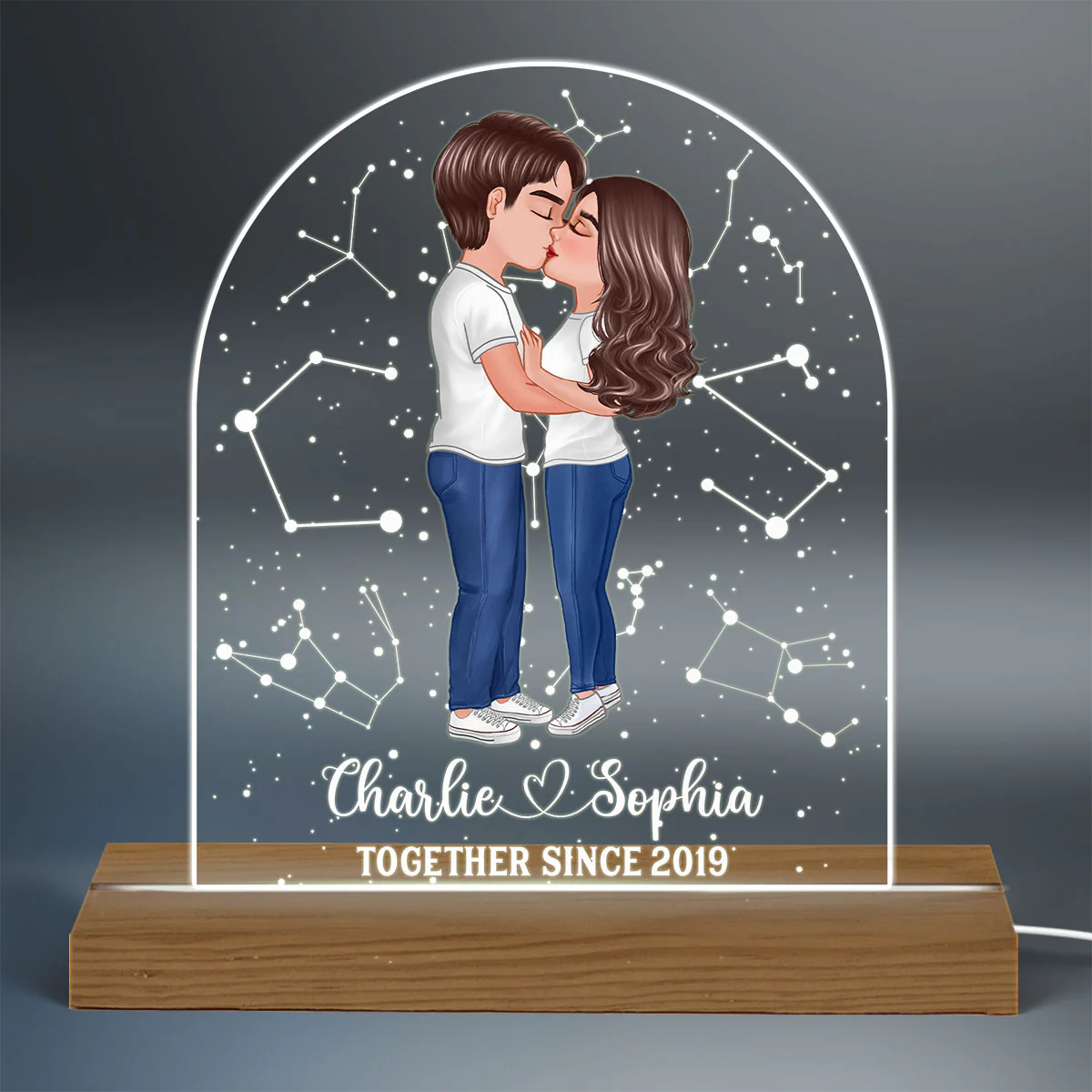 Couple Kissing Under Star Sky Gift For Couples Personalized Acrylic LED Night Light - Image 3