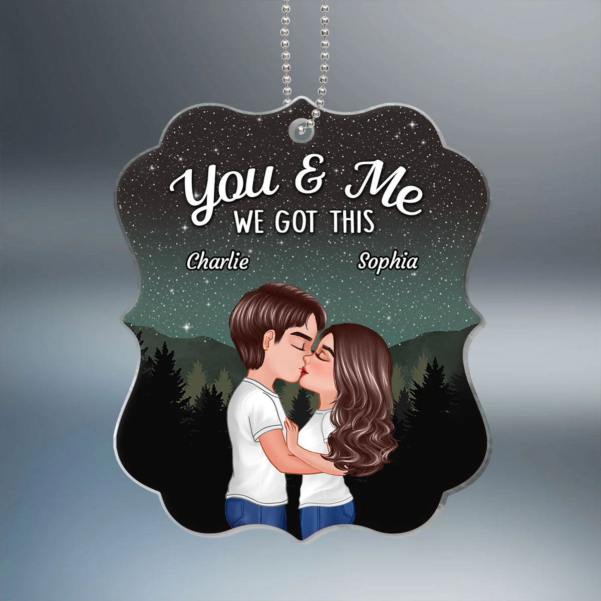 Couple Kissing Under Stars Sky Forest Personalized Acrylic Ornament - Image 2