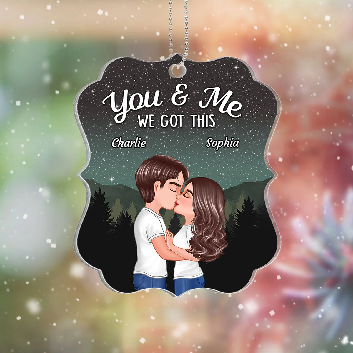Couple Kissing Under Stars Sky Forest Personalized Acrylic Ornament - Image 4