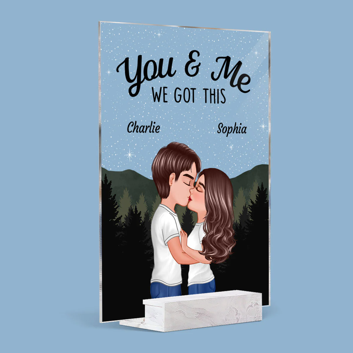 Couple Kissing Under Stars Sky Forest Personalized Acrylic Plaque - Image 2