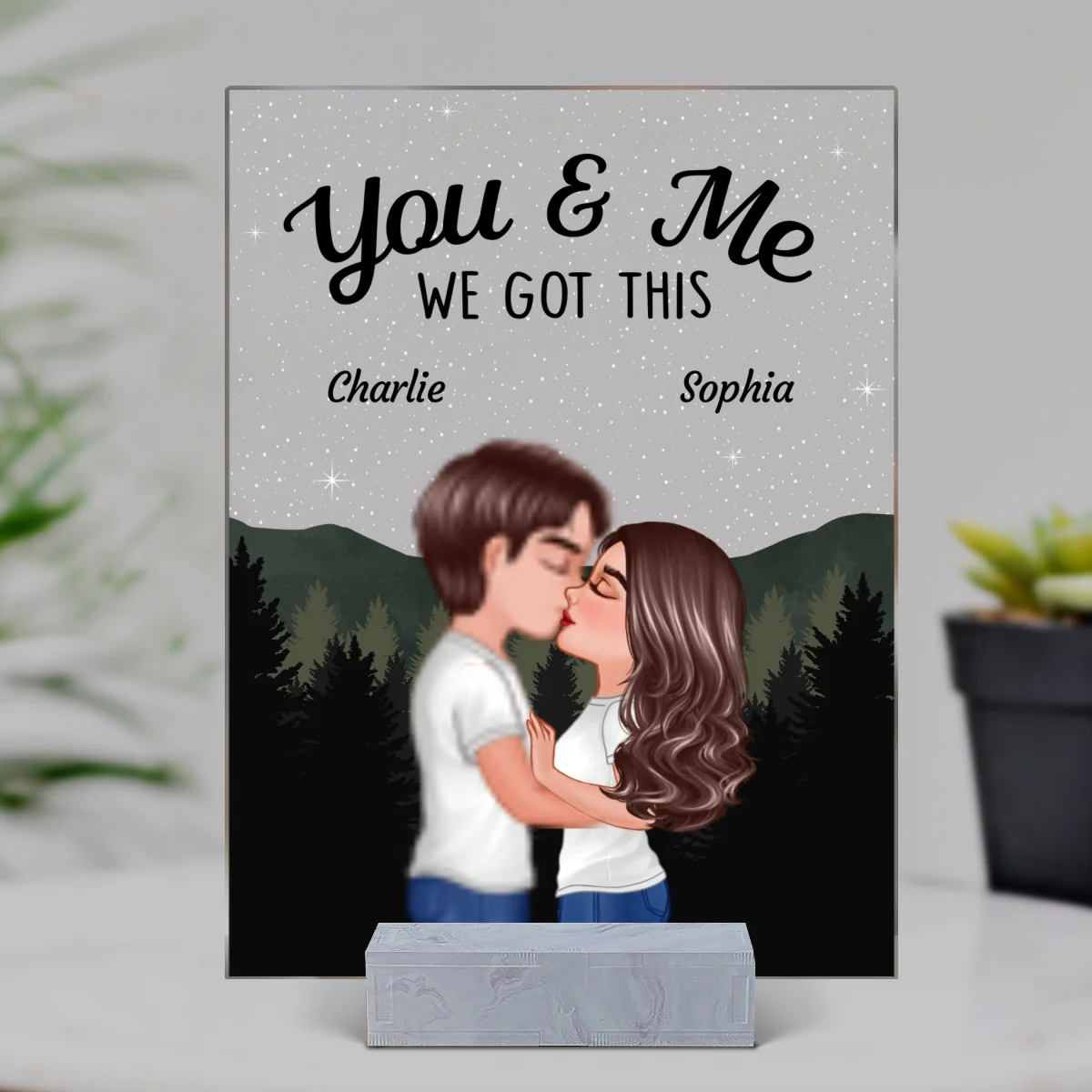 Couple Kissing Under Stars Sky Forest Personalized Acrylic Plaque - Image 4