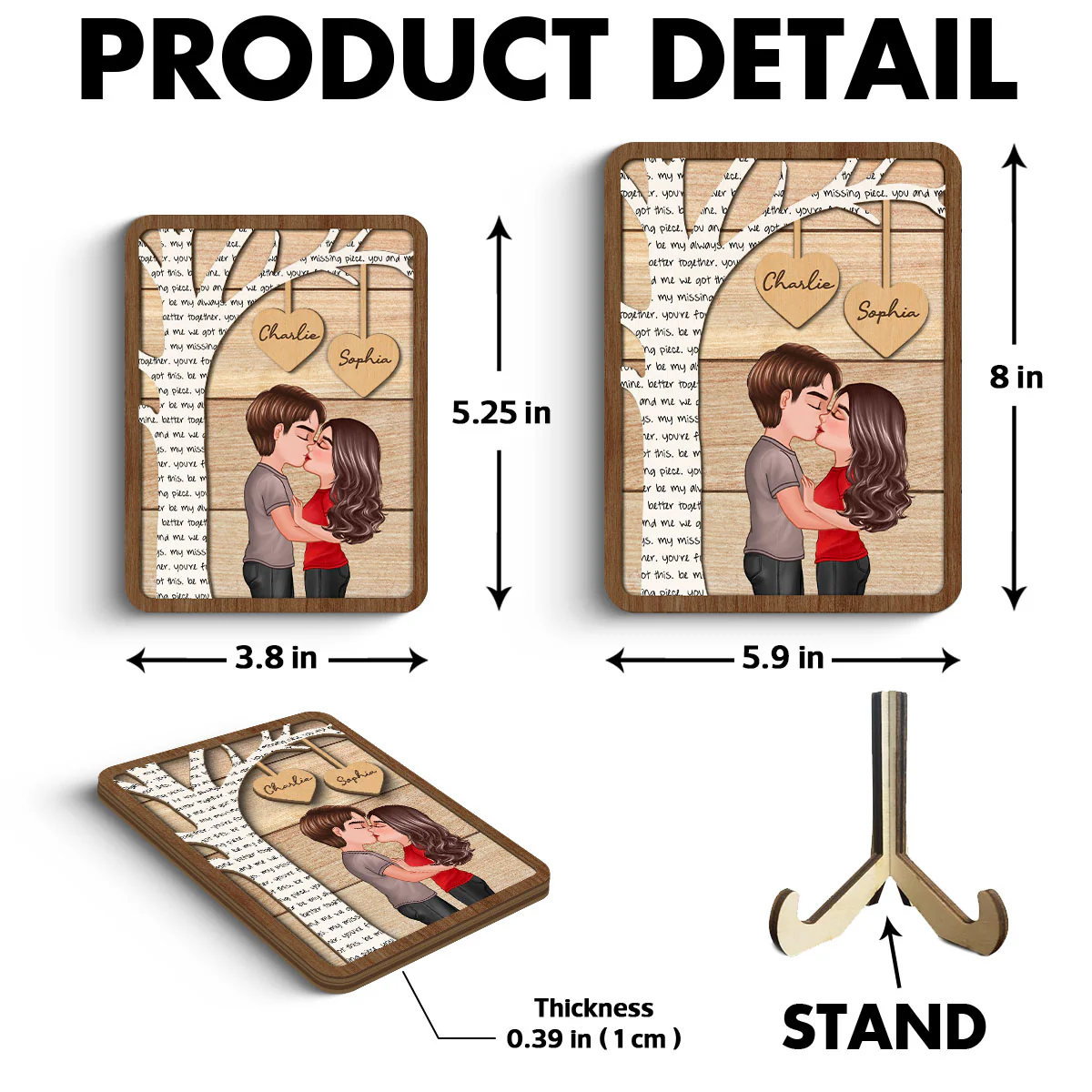 Couple Kissing Under Text Tree Personalized 2-layer Wooden Plaque,  Gift For Him, For Her - Image 6