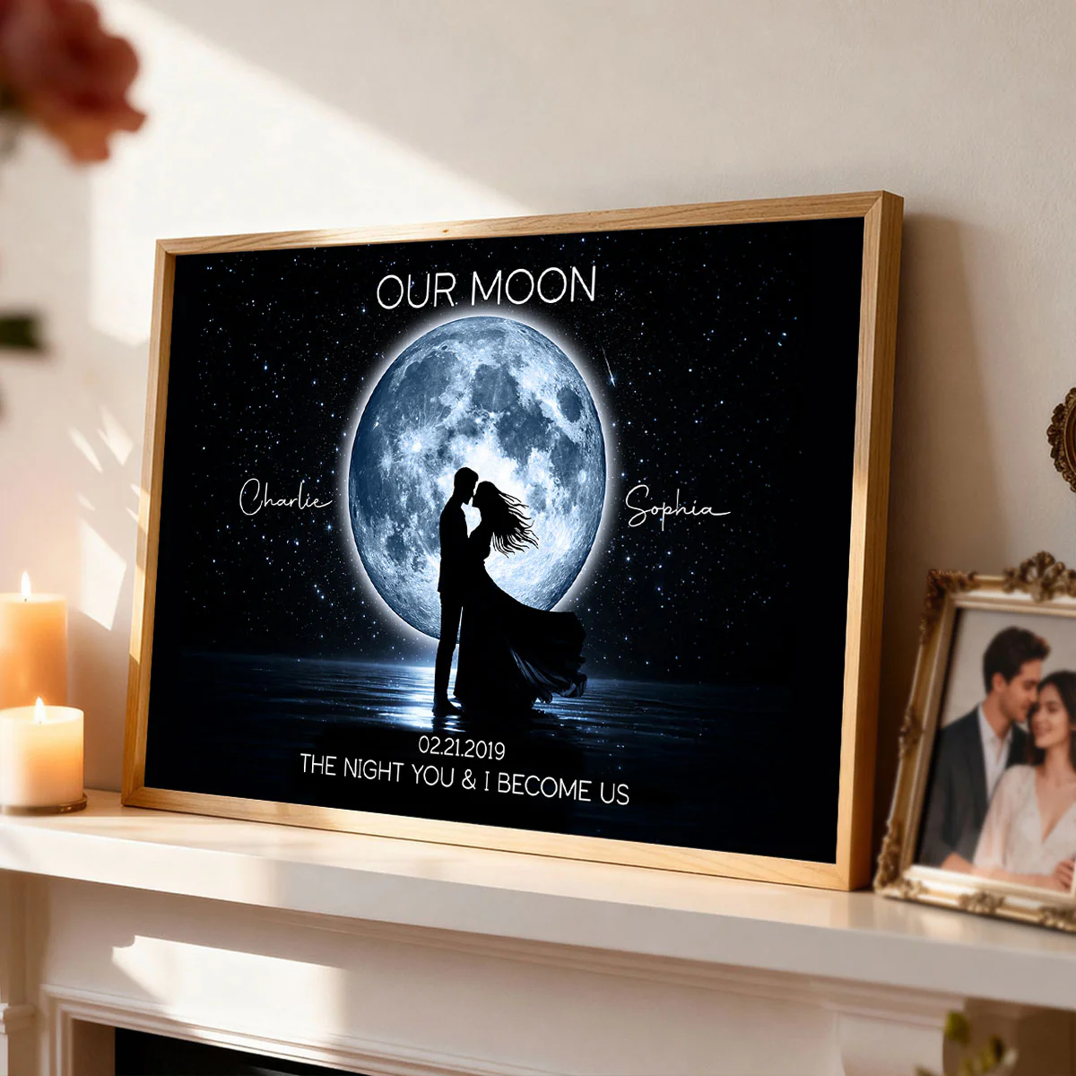 Couple Kissing Under the Moonlight, Custom Moon Phase by Date - Personalized Poster - Sentimental Gift for Her, for Him - Image 3