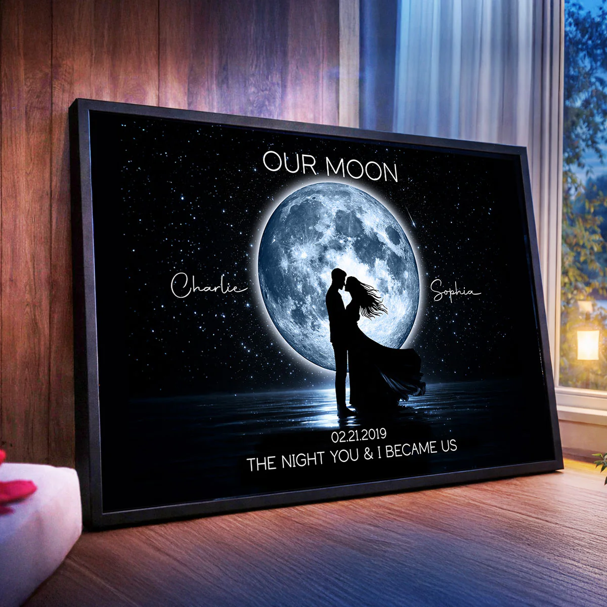 Couple Kissing Under the Moonlight, Custom Moon Phase by Date - Personalized Poster - Sentimental Gift for Her, for Him - Image 4
