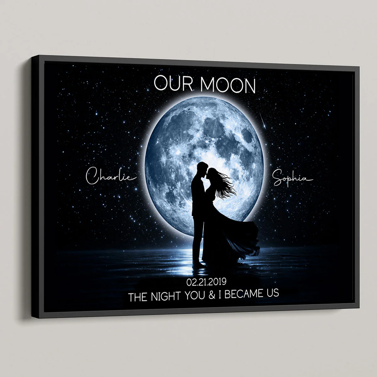 Couple Kissing Under the Moonlight, Custom Moon Phase by Date - Personalized Poster - Sentimental Gift for Her, for Him - Image 5