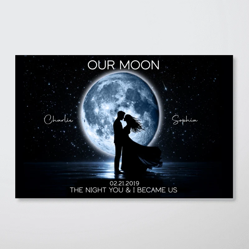 Couple Kissing Under the Moonlight, Custom Moon Phase by Date - Personalized Poster - Sentimental Gift for Her, for Him - Image 9