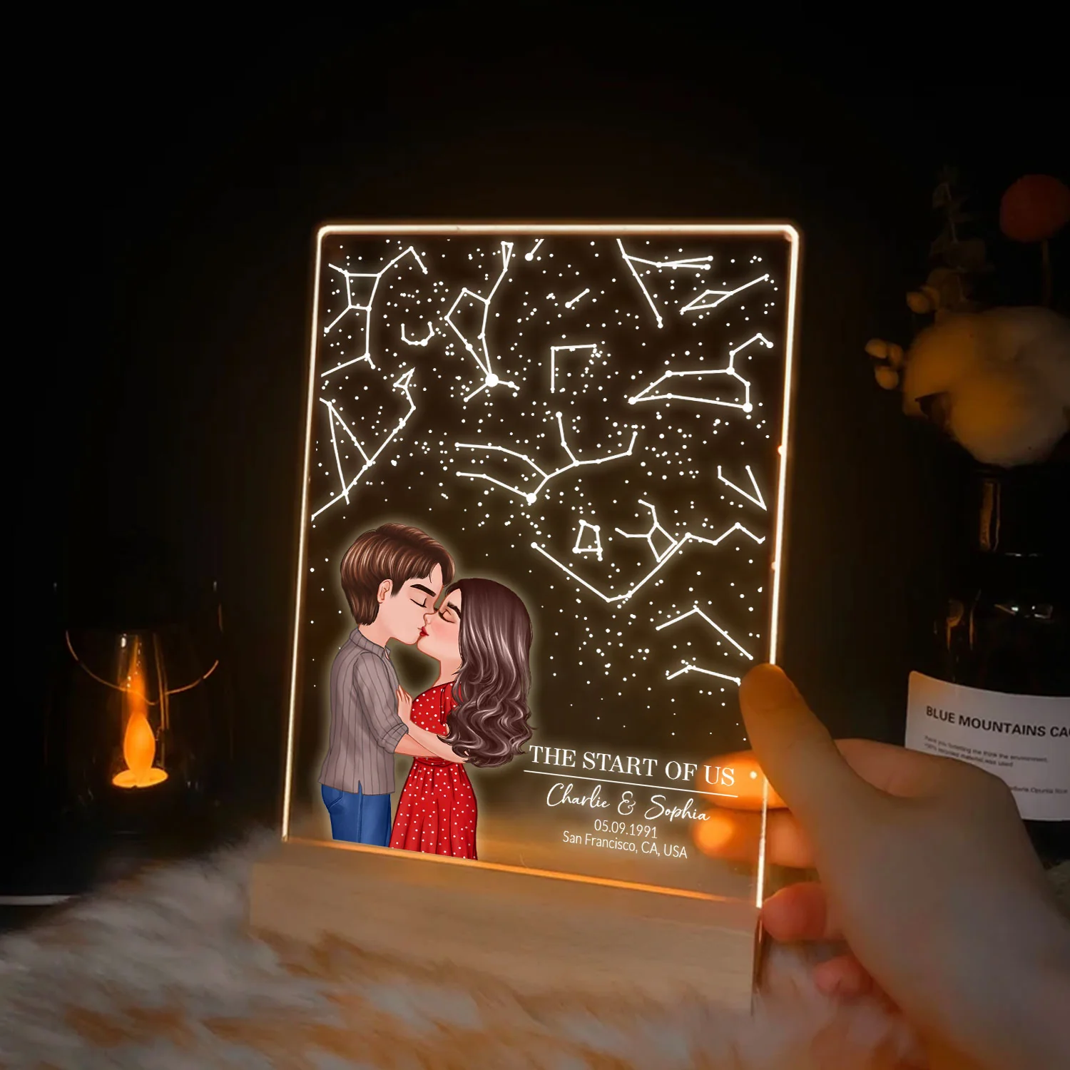 Couple Kissing Under the Sky, Custom Star Map by Date LED Night Light, Personalized Couple Constellation Map, Engagement Gift for him and her - Image 3