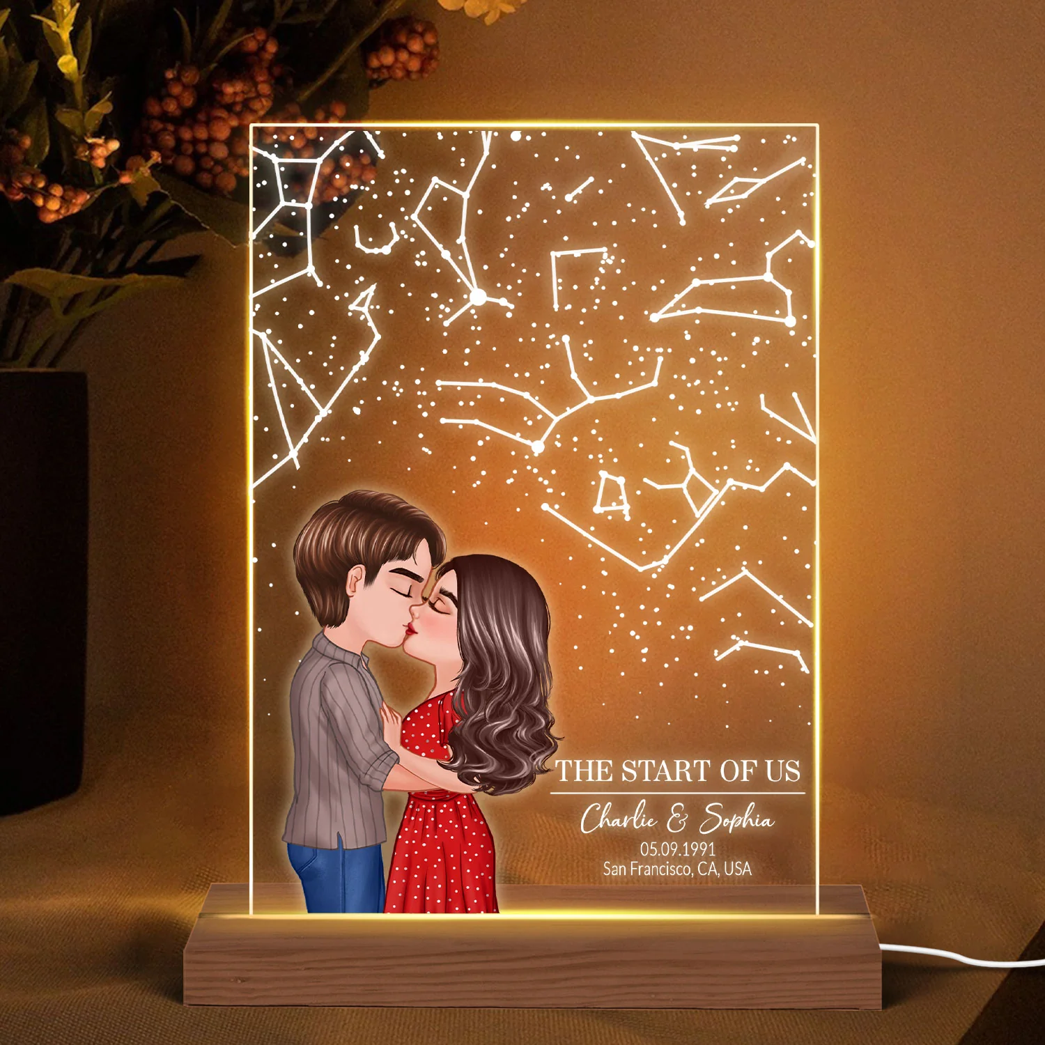 Couple Kissing Under the Sky, Custom Star Map by Date LED Night Light, Personalized Couple Constellation Map, Engagement Gift for him and her - Image 4