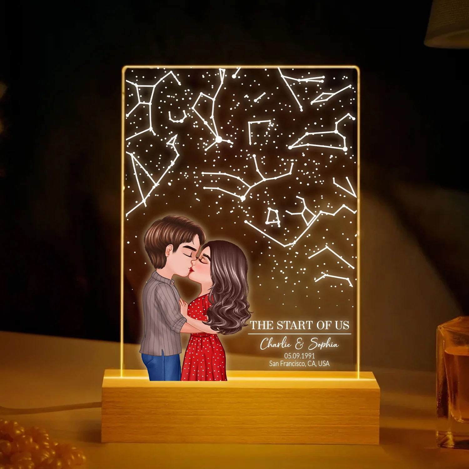 Couple Kissing Under the Sky, Custom Star Map by Date LED Night Light, Personalized Couple Constellation Map, Engagement Gift for him and her - Image 5