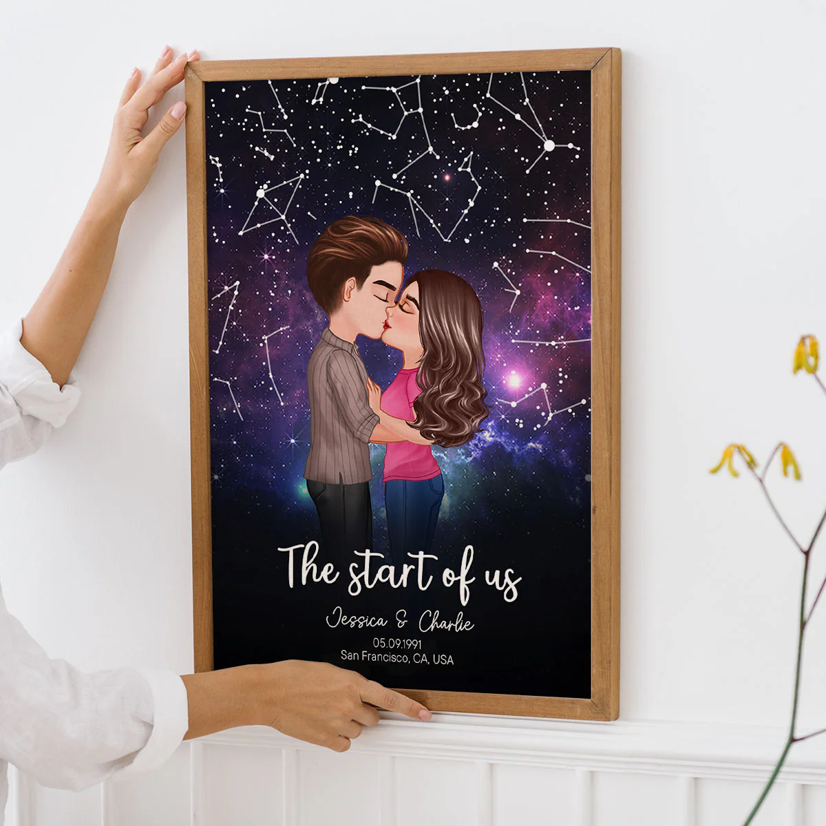 Couple Kissing Under the Stars Personalized Poster, Custom Star Map by Date, Couple Constellation Map, Gift for him and her - Image 3