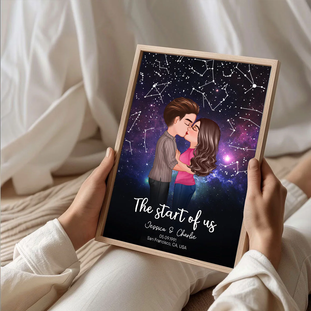 Couple Kissing Under the Stars Personalized Poster, Custom Star Map by Date, Couple Constellation Map, Gift for him and her - Image 4