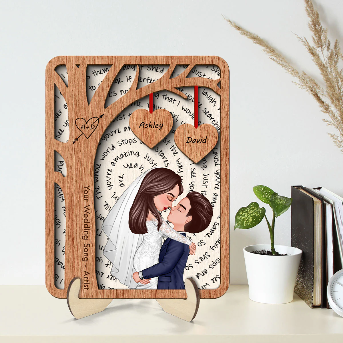 Couple Kissing Under Tree Custom Vinyl Lyrics Personalized Music 2-Layered Wooden Plaque, Wedding Song Dance, Gift for her & for him - Image 2