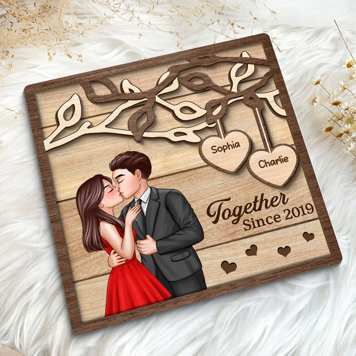 Couple Kissing Under Tree Elegant Couple Personalized 2-Layer Wooden Plaque - Image 5
