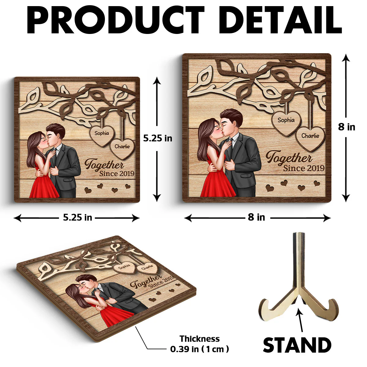 Couple Kissing Under Tree Elegant Couple Personalized 2-Layer Wooden Plaque - Image 6
