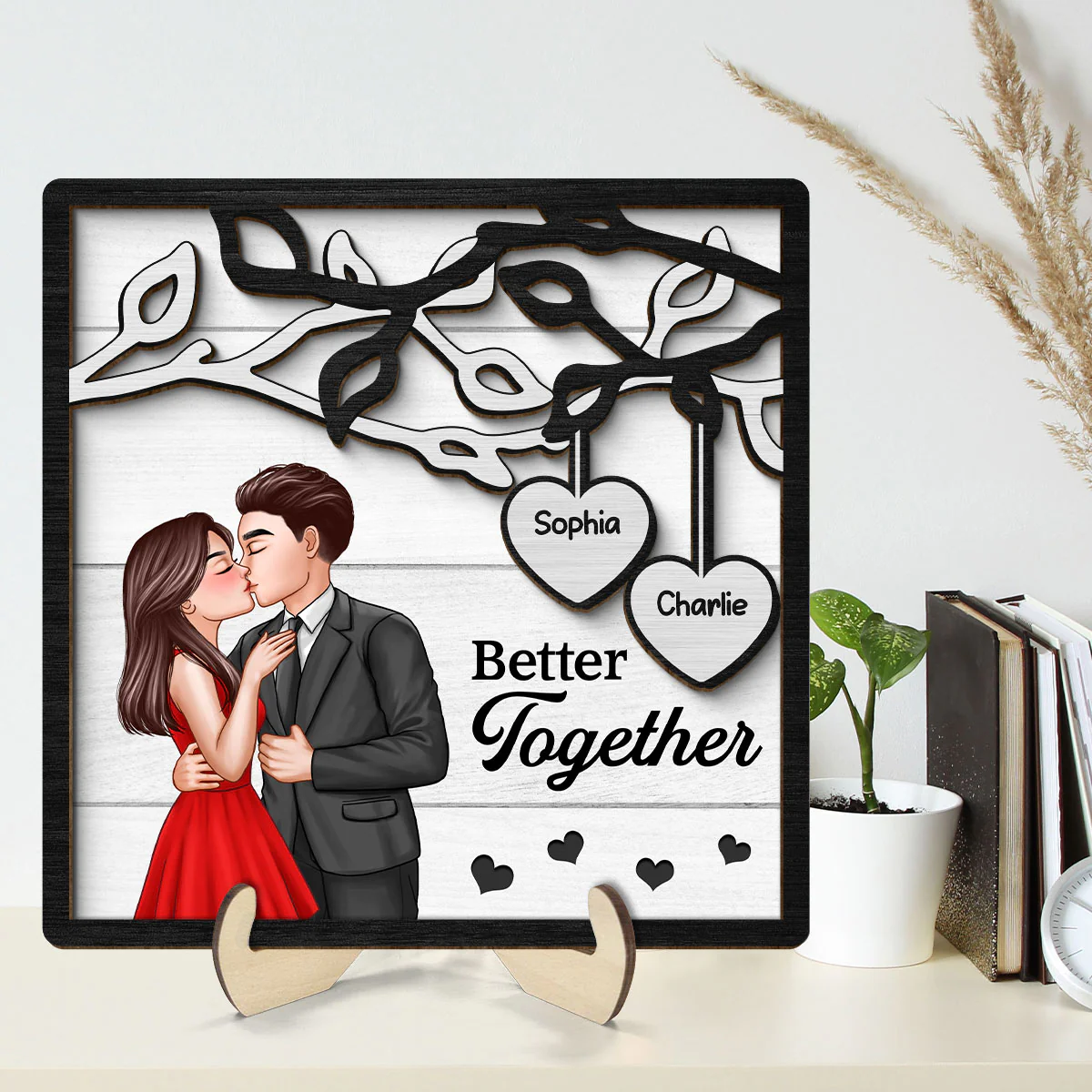 Couple Kissing Under Tree Elegant Couple Personalized 2-Layer Wooden Plaque - Image 7