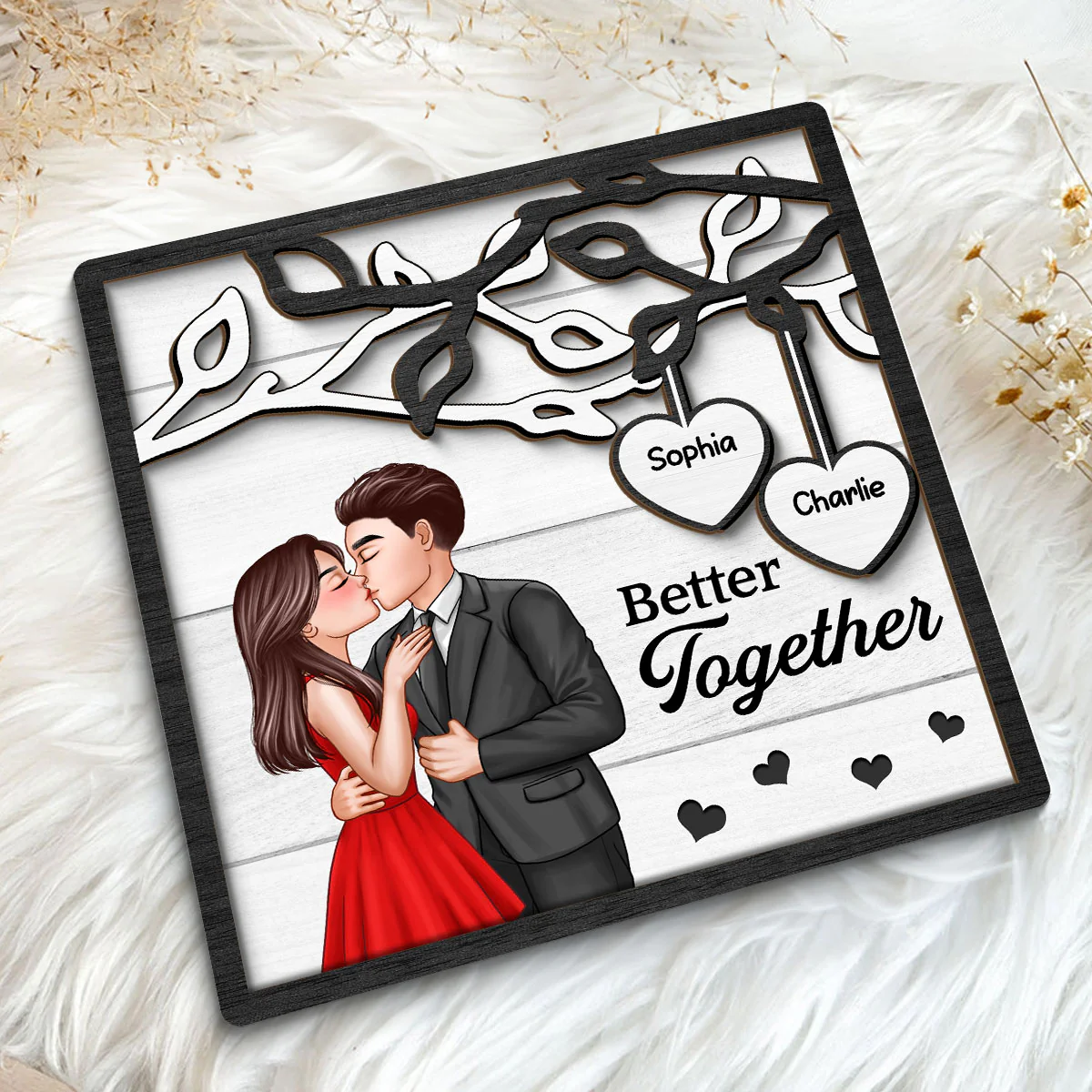 Couple Kissing Under Tree Elegant Couple Personalized 2-Layer Wooden Plaque - Image 8