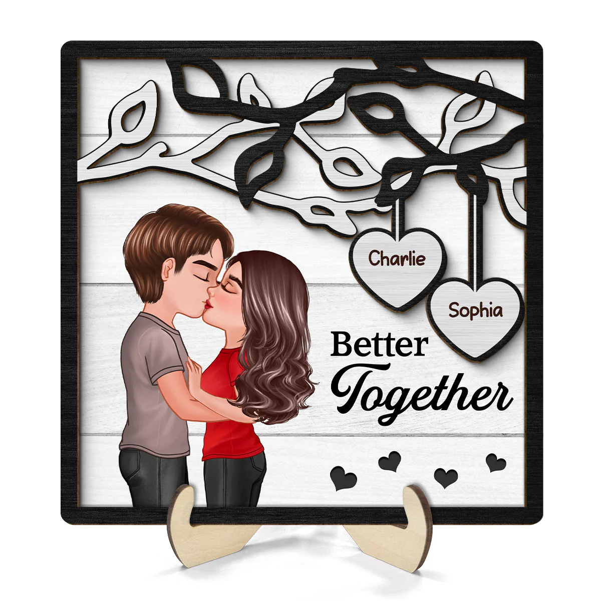 Couple Kissing Under Tree Gift For Him For Her Personalized 2-Layer Wooden Plaque